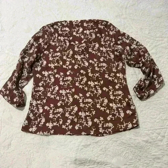 Limited Brown Satin Cherry Blossom Print Blouse‎ - size Small - Picture 4 of 5